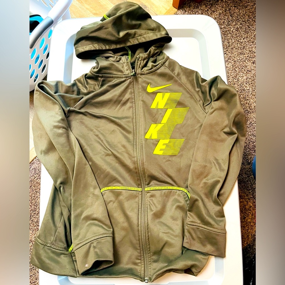 Youth XL green and yellow Nike zip up Dri-fit hoodie